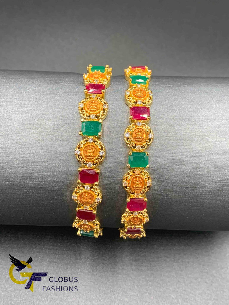Multicolor stones with Lakshmi print bangles