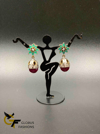 Emerald stones German silver cute earrings