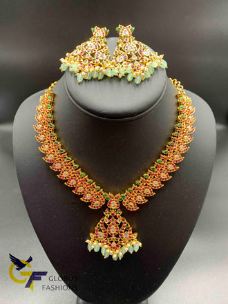 Multicolor Stones with traditional Ruby Stones mango design necklace set