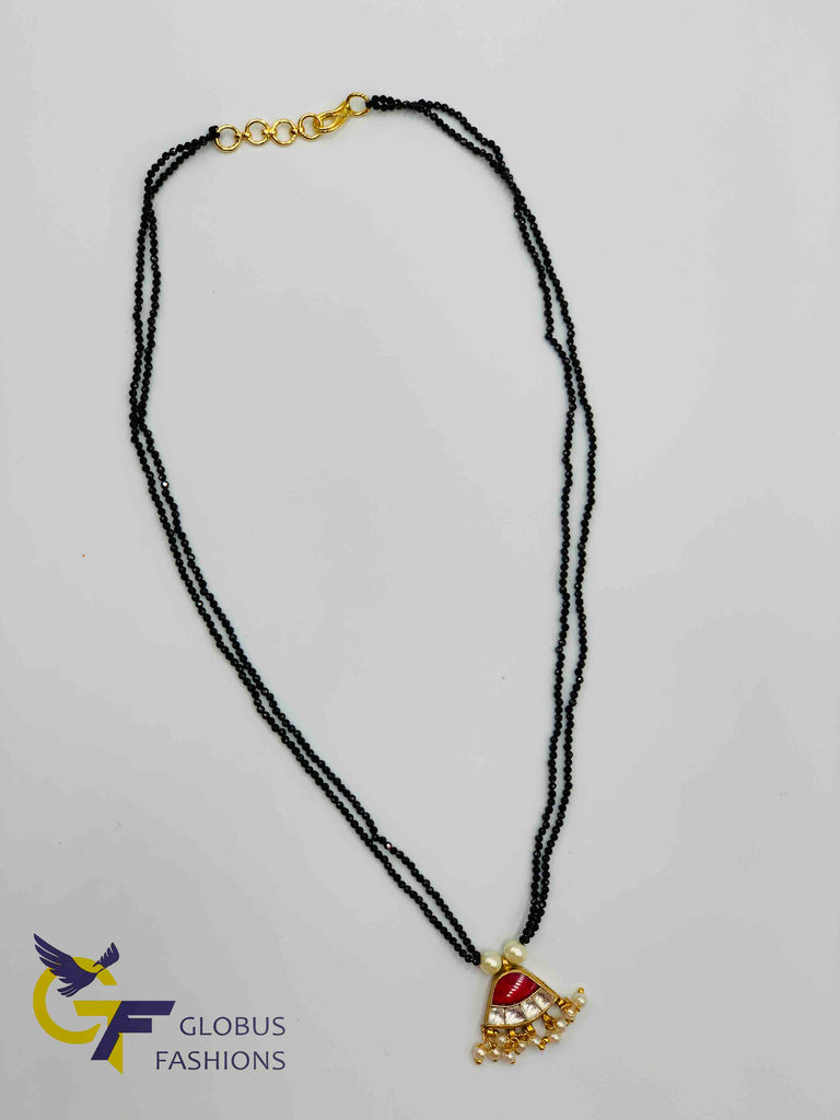 Black diamond beads chain with kundan stones pendant
