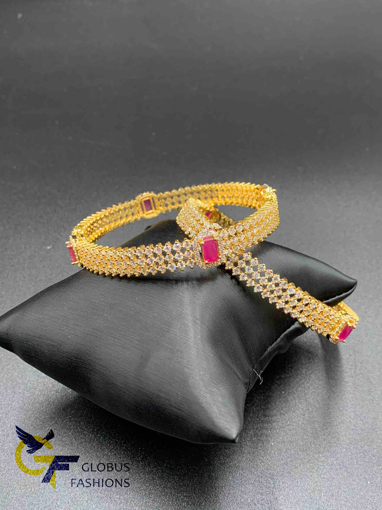 Cz stones with ruby stones bangles