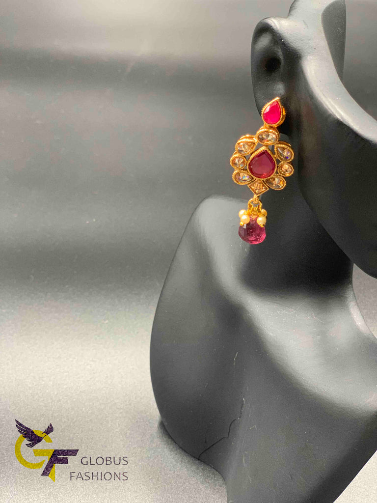 Cute ruby with polki stones necklace set
