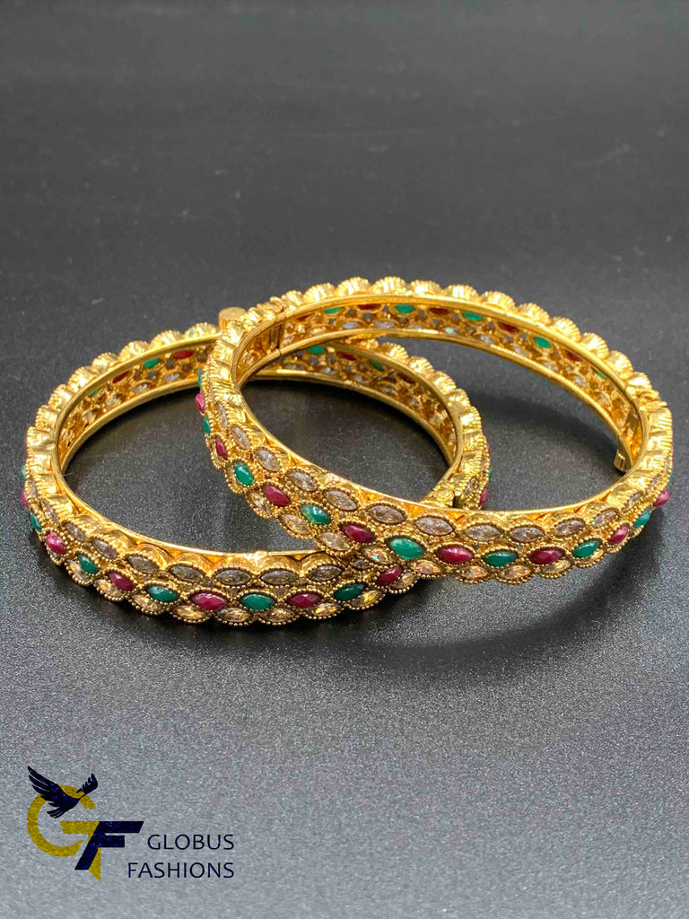 Traditional look kundan stones with multicolor stones kada bangles