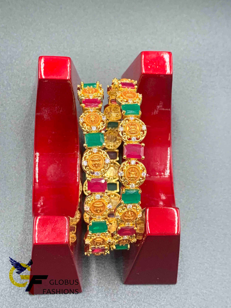 Multicolor stones with Lakshmi print bangles