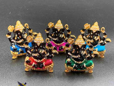 Small black with blue sitting Ganesh car idol