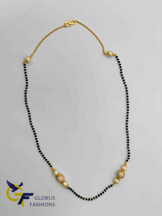 Single line black diamond beads chain with cz stones balls and pearls
