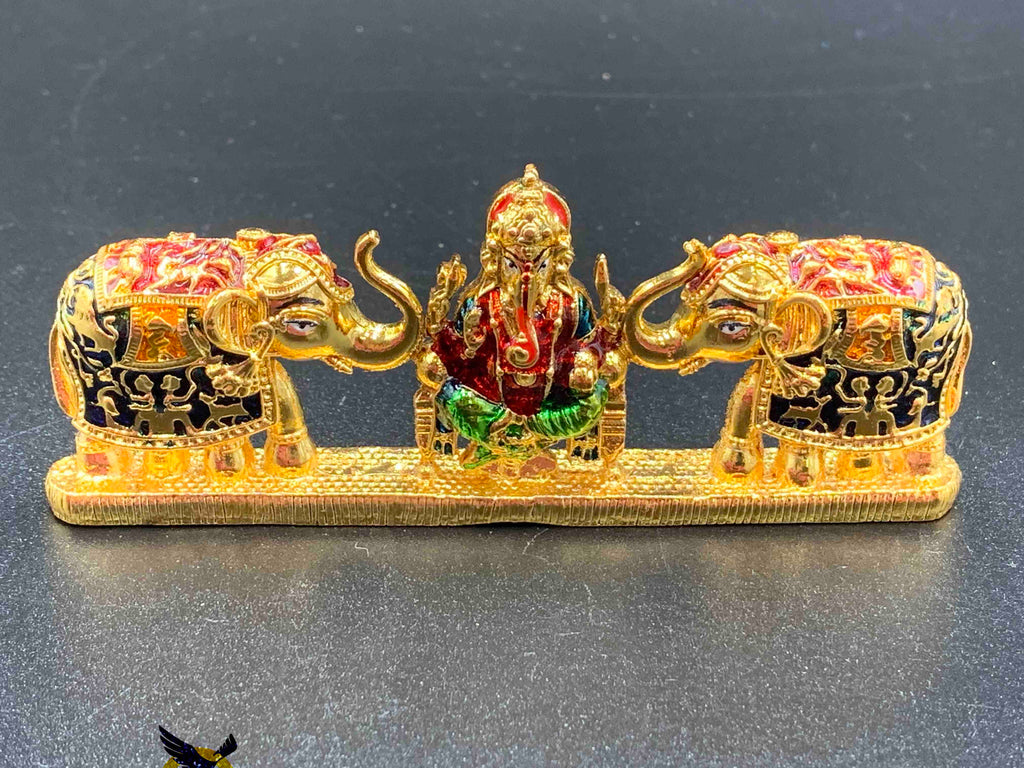 Elegant enamel paint Ganesh with elephants
