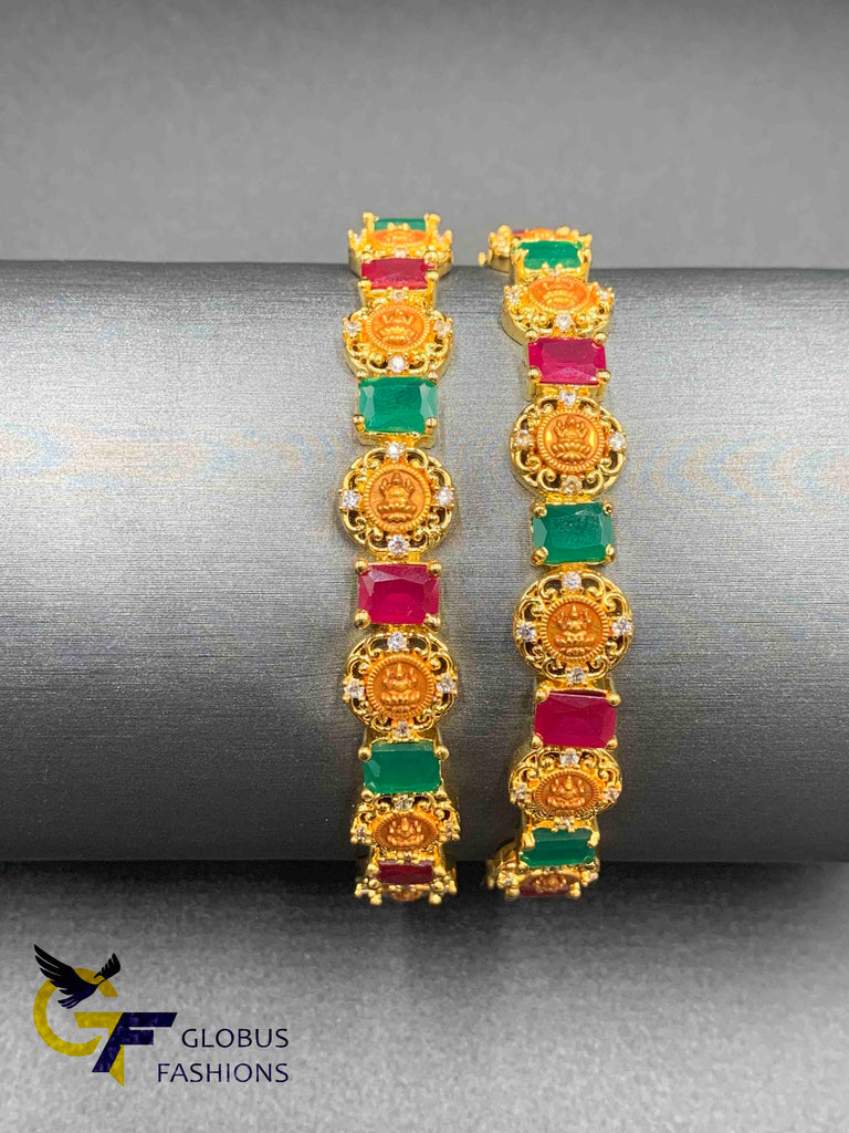 Multicolor stones with Lakshmi print bangles
