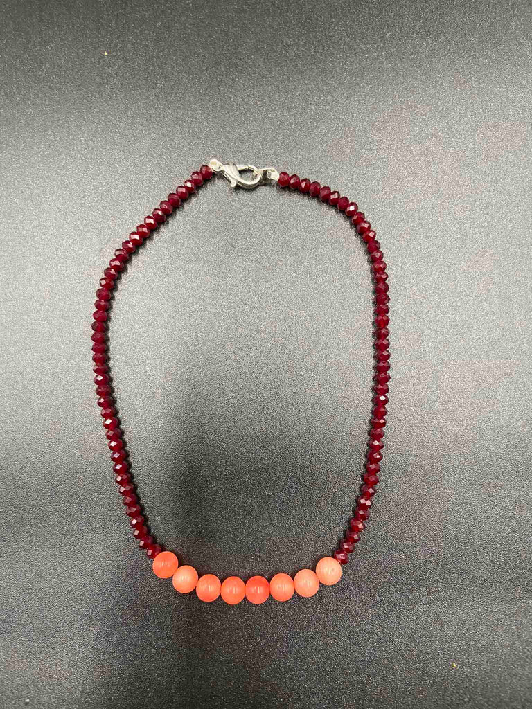 Maroon crystal beads with pink coral  beads single anklet