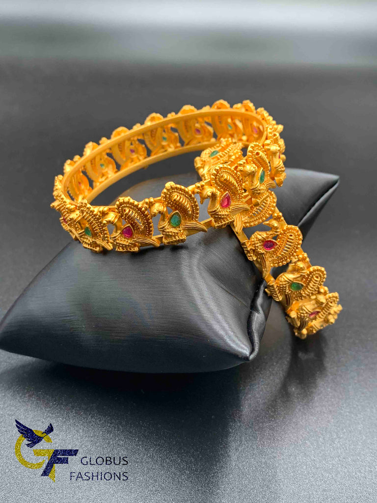 Peacock design multicolor stones antique look big bangles