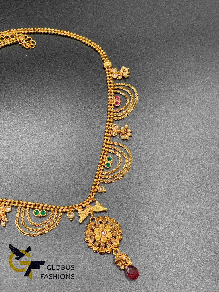 Traditional and antique look multicolor stones hip chain