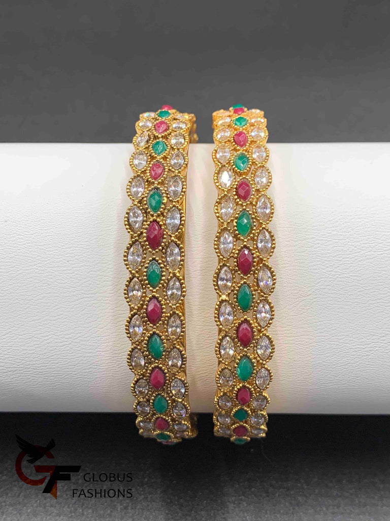 Traditional look kundan stones with multicolor stones kada bangles