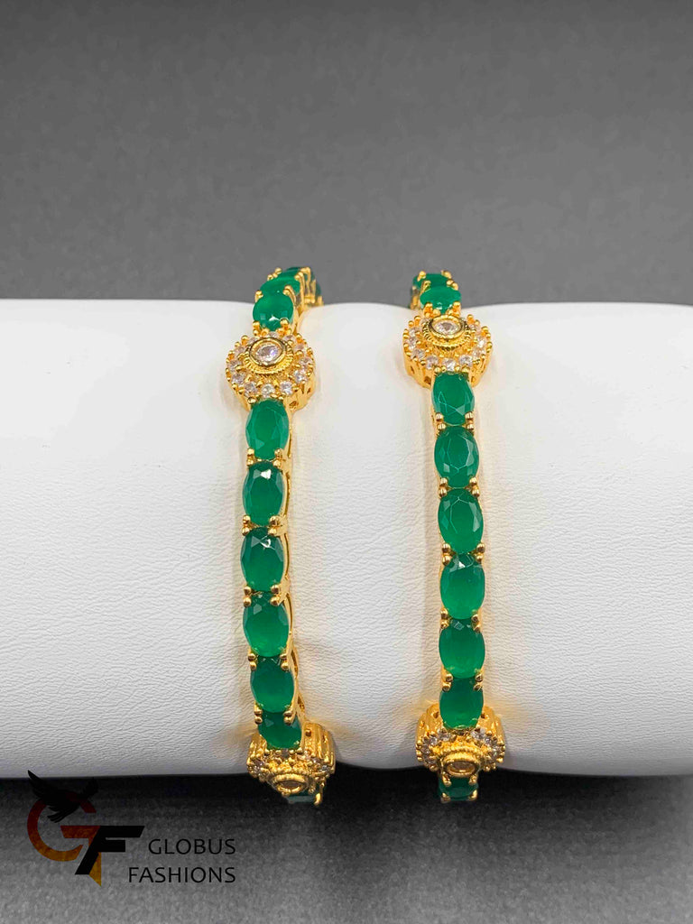 Beautiful emerald stones with cz stones Bangles