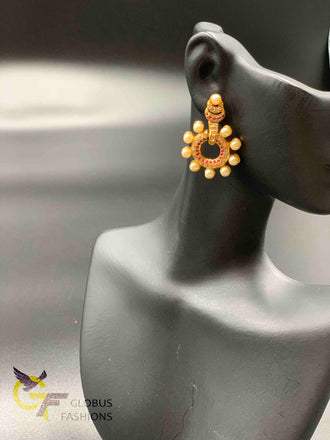 Cz stones and ruby stones with pearls chandbali earrings