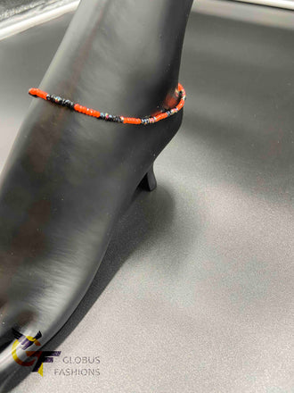 Sparkly black with orange Crystal beads single anklet