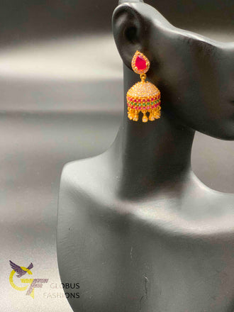 Multicolor stones and cz stones with ruby stones jumka earrings