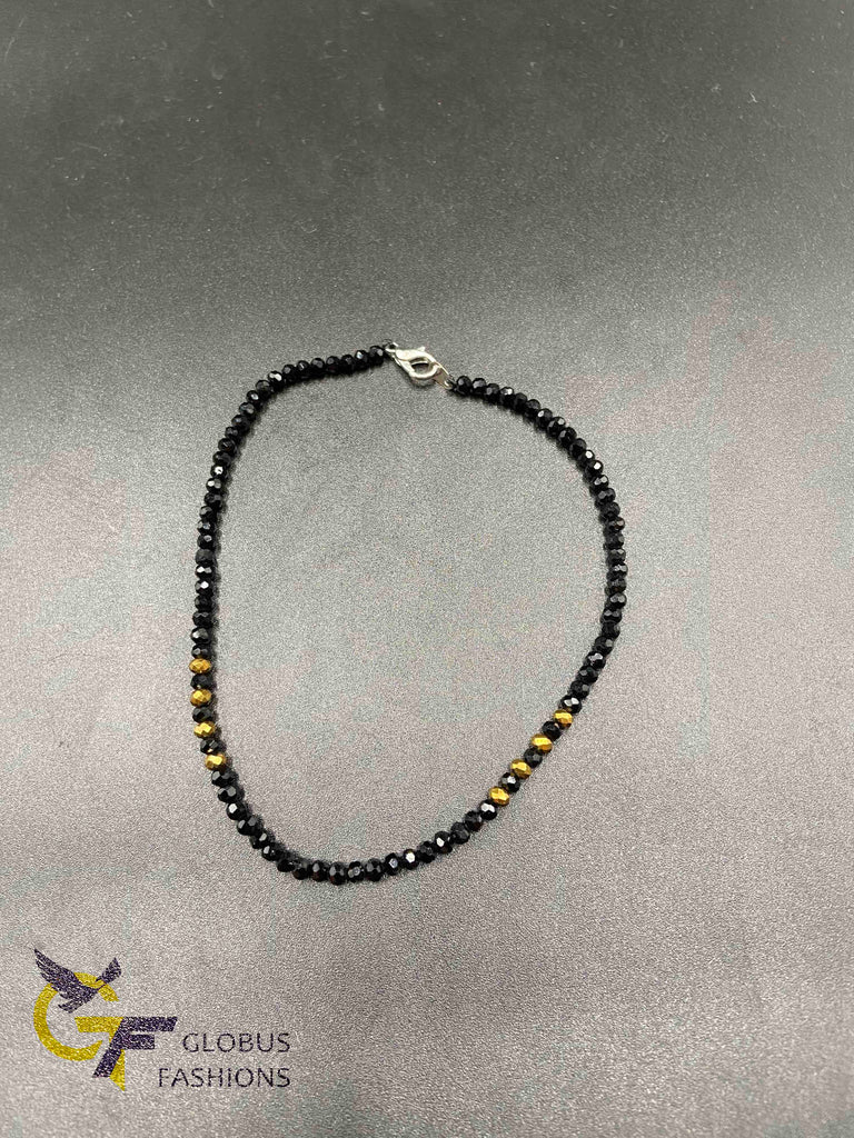Black Diamond beads with gold crystals single anklet