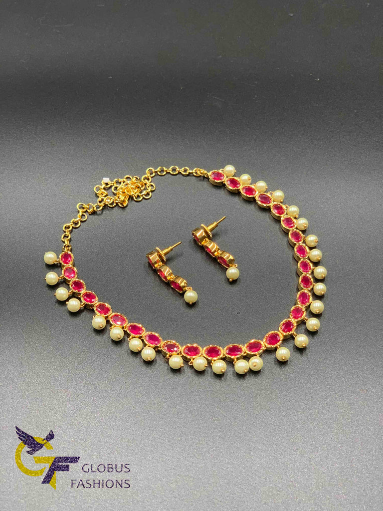 Emerald, cz stones and ruby stones necklace sets