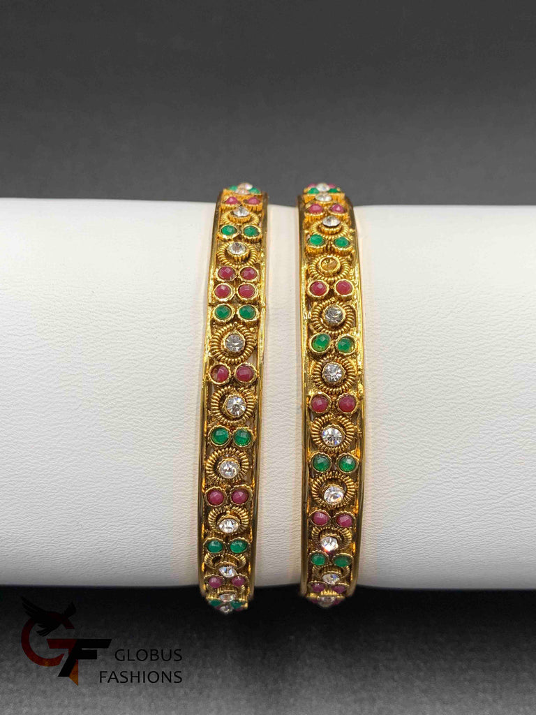 Traditional antique look multicolor stones bangles