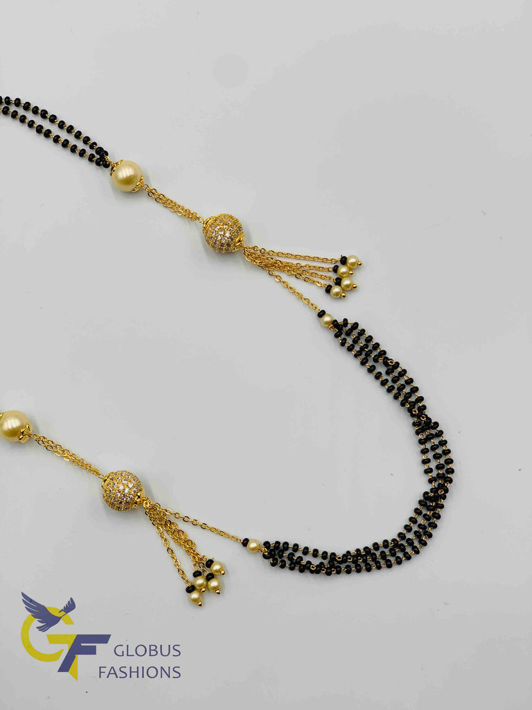 Black beads chain with stones balls and pearls