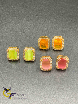 Beautiful square shape single stones with cz stones earrings