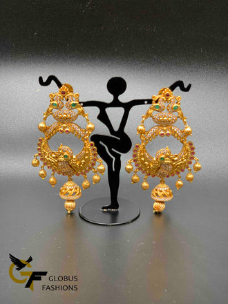 Traditional and antique look peacock design cz stones earrings