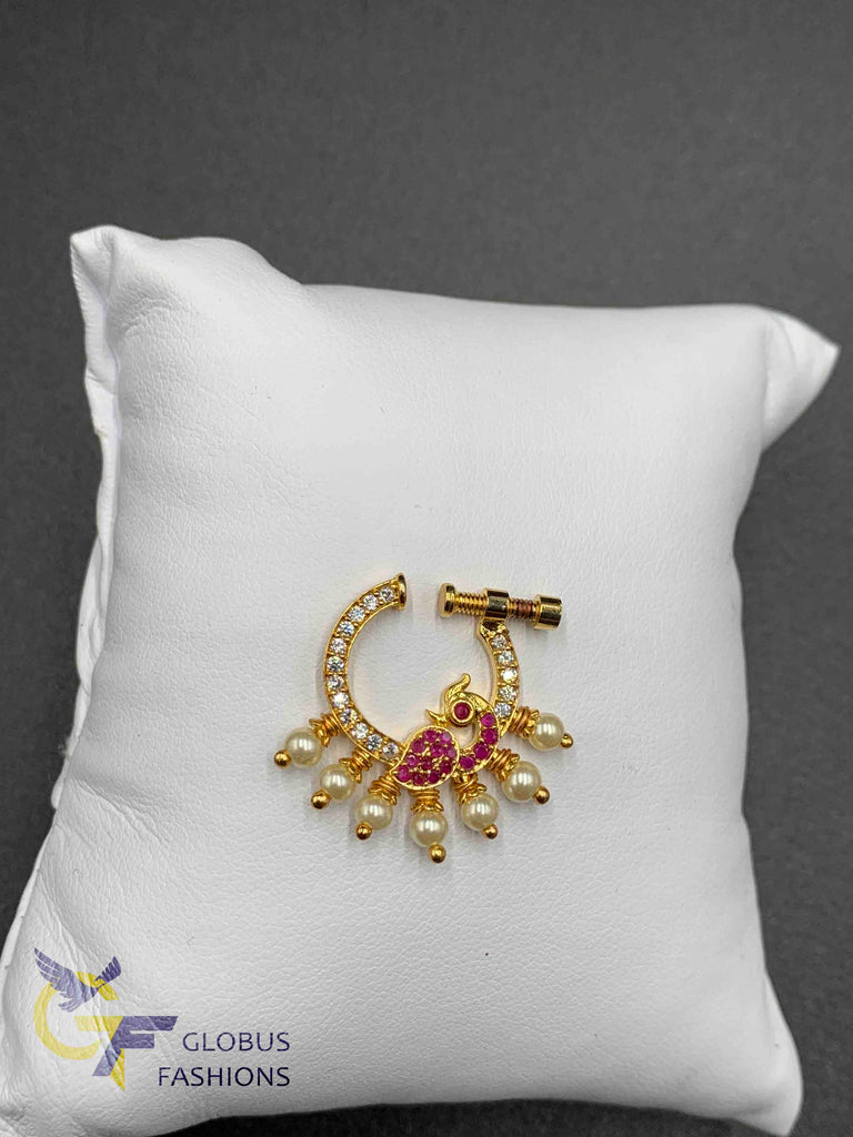 Peacock design stones with pearls nose rings