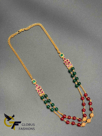 Elegant multicolor beads with ruby stones double string chain