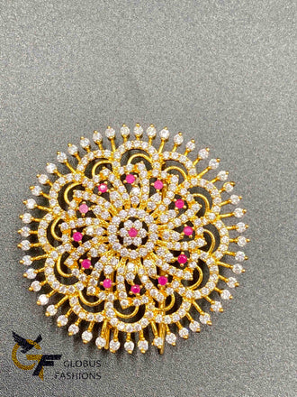 Beautiful CZ stones and rubies round shape big size hair clip