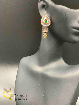 Cz stones and emerald stones German silver earrings