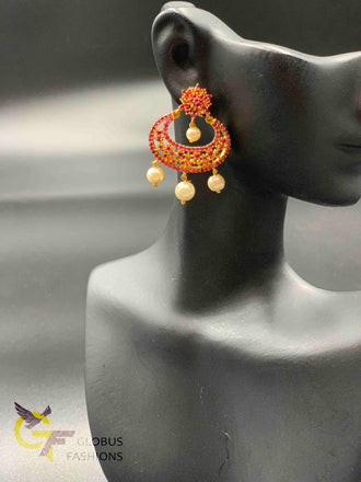 Ruby with pearls chandbali earrings