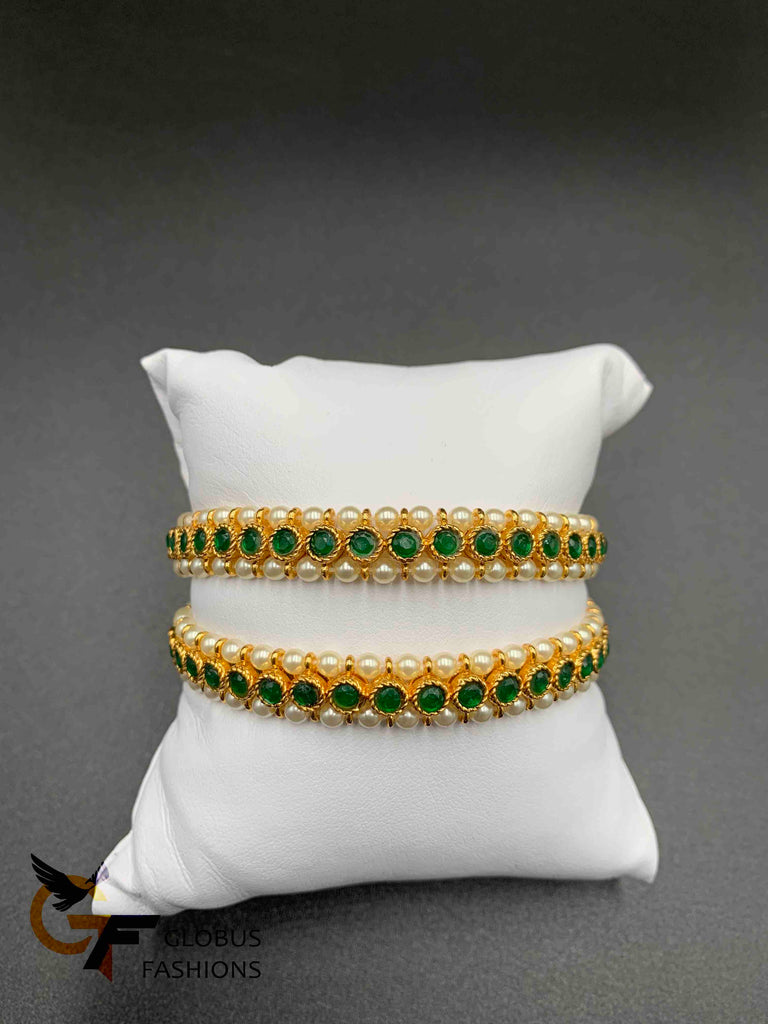Semi Precious Pearls with Ruby & Emerald Stones Bangles
