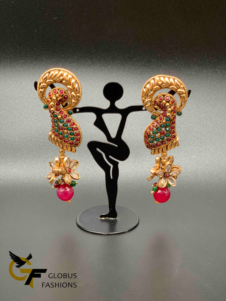 Traditional look multicolor stones peacock design earrings