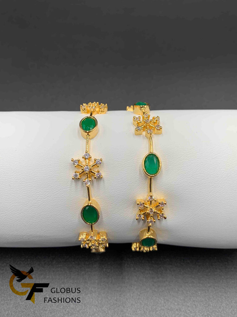 Diamond design Ruby & Emerald Stones with cz Stones set of two bangles