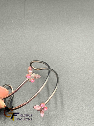 Pink Stones butterfly design silver bracelet