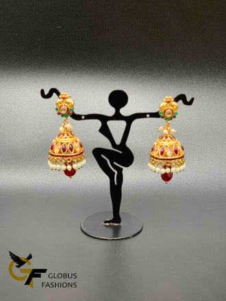 Antique look multicolor stones with pearls jumka earrings