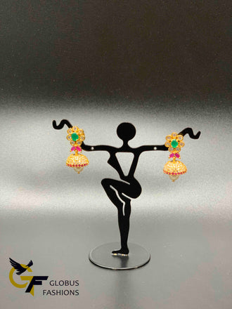 Cute multicolor stones with pearls small jumka earrings