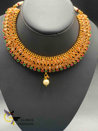 Cute polki stones with multicolor stones necklace set