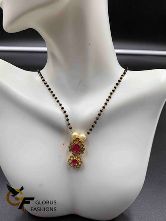 Black diamond beads with uncut cz stones pendant