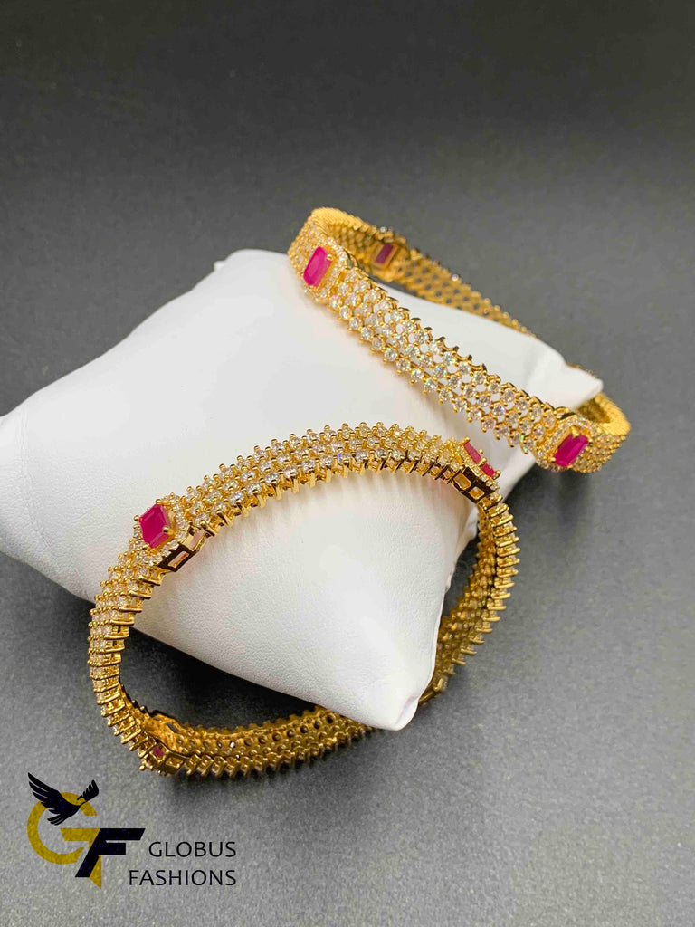 Cz stones with ruby stones bangles
