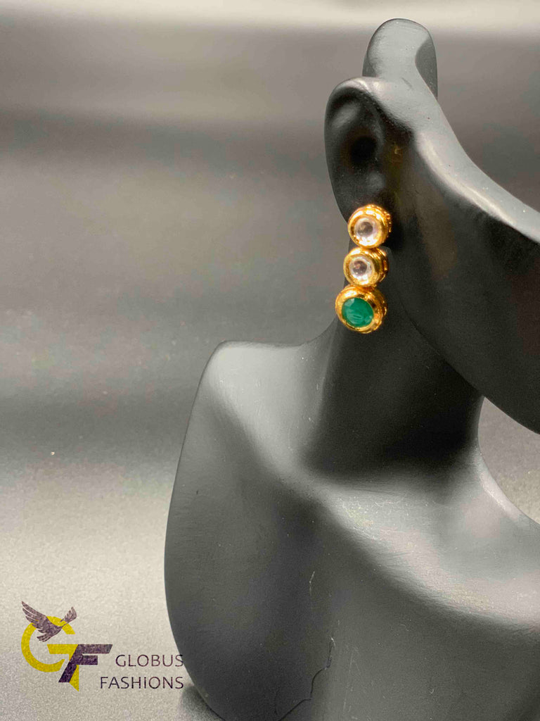 Kundan stones with emerald stones single line necklace