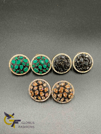 Cute round shaped cz stones with different color stones stud type earrings
