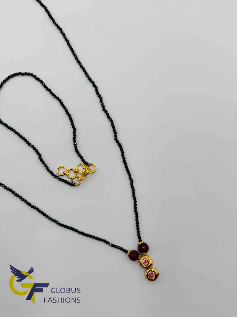 Pink stones pendant with black diamond beads chain and matching bracelet