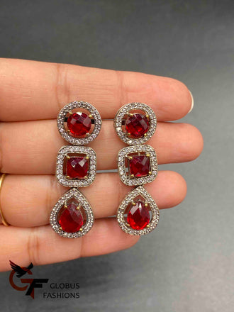 Oxidized German silver ruby and black stones earrings