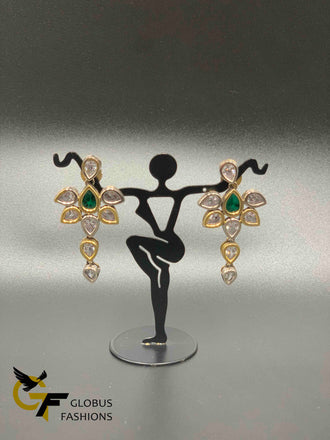 Cz stones with emerald stones German silver earrings