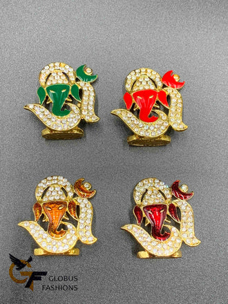 Small handmade enamel paint with cz stones Ganesh idols for vehicles