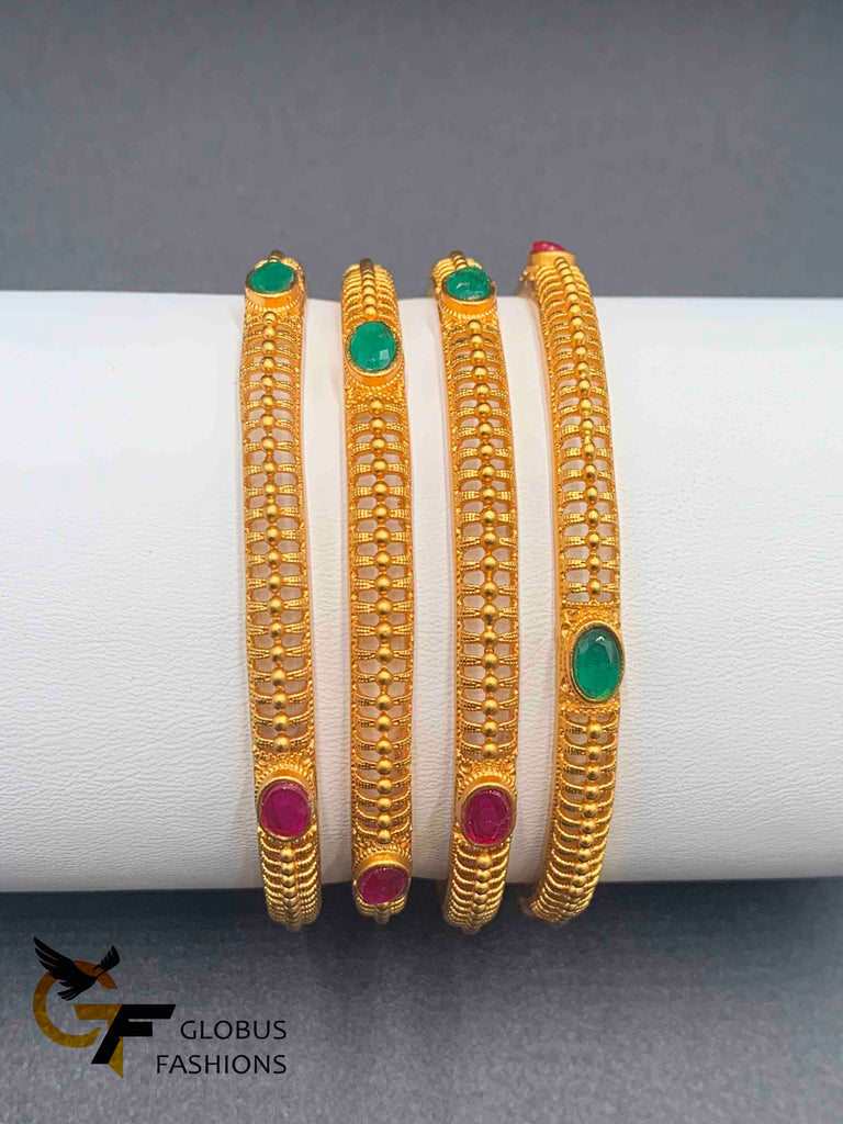 Antique look set of four bangles with multicolor stones