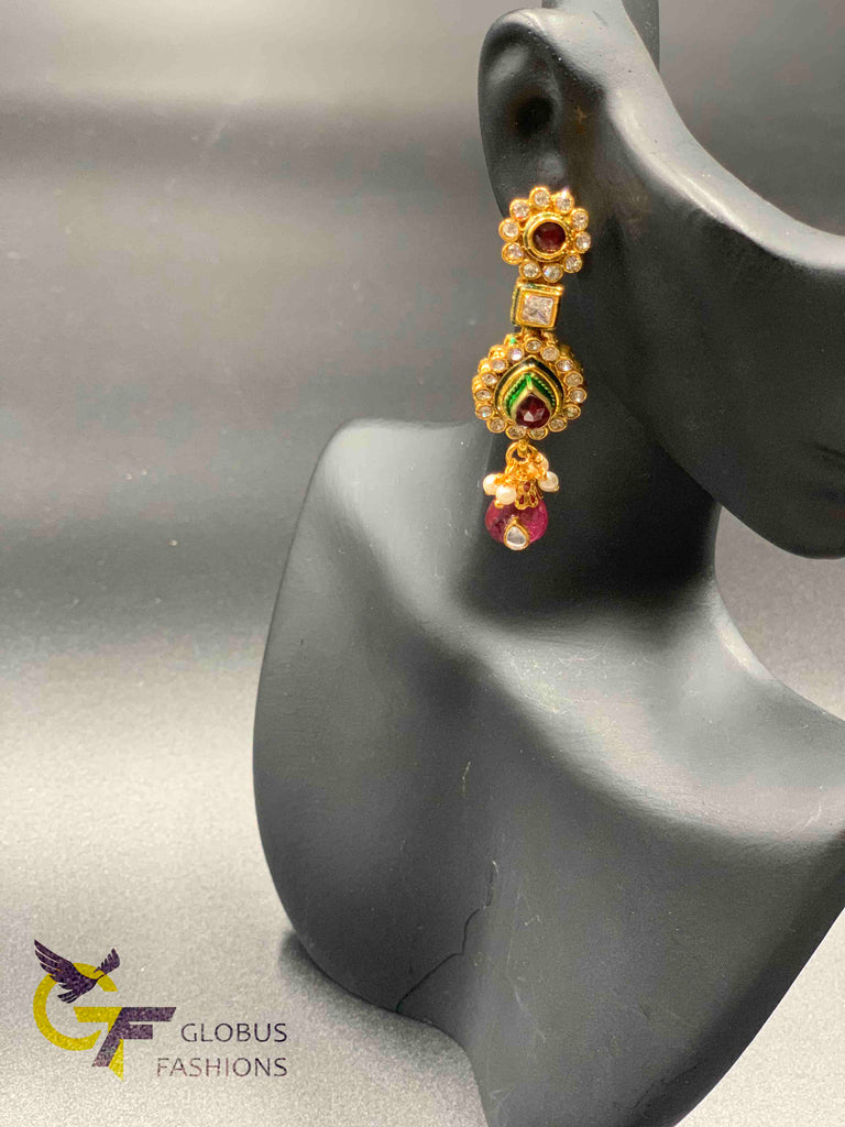 Beautiful and traditional polki stones double step necklace set