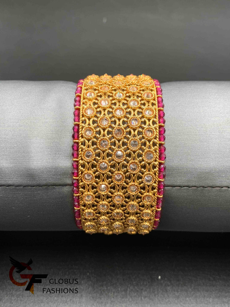 Polki Stones with Emerald & Ruby beads big Kada Bangles