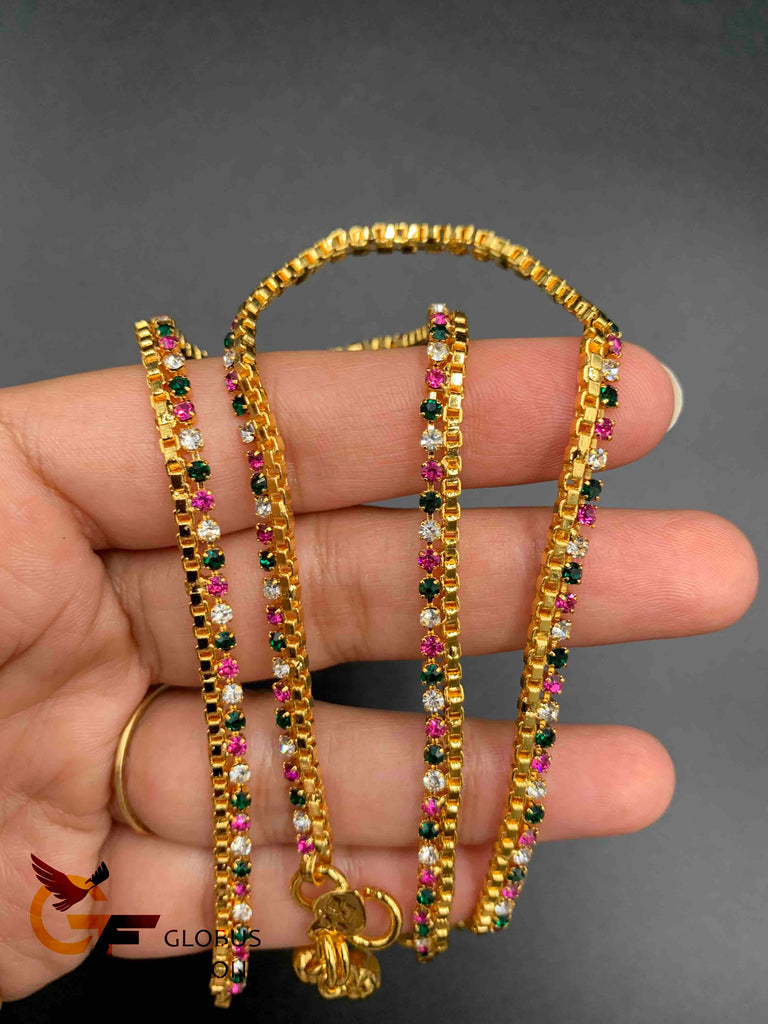 Multicolor Stones gold anklets